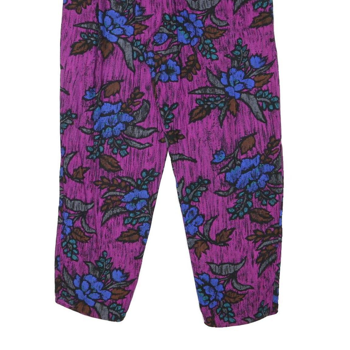 Womens Purple Relaxed Floral Trousers W27 L26 Polyester Blend Casual Comfortable