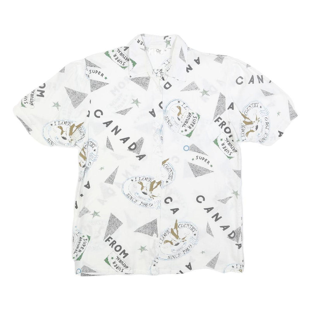 CHARLES VOGELE Womens White Canada Print Shirt S Cotton Blend Casual Short