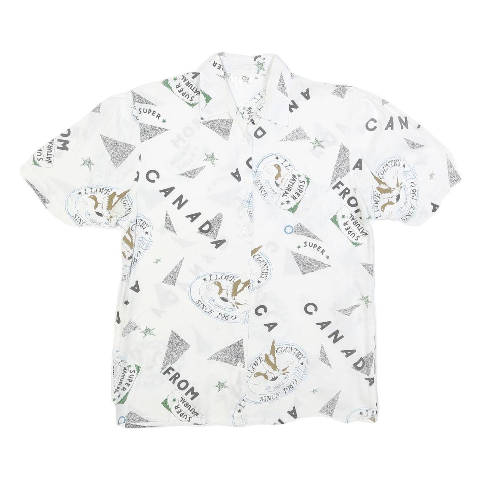 CHARLES VOGELE Womens White Canada Print Shirt S Cotton Blend Casual Short