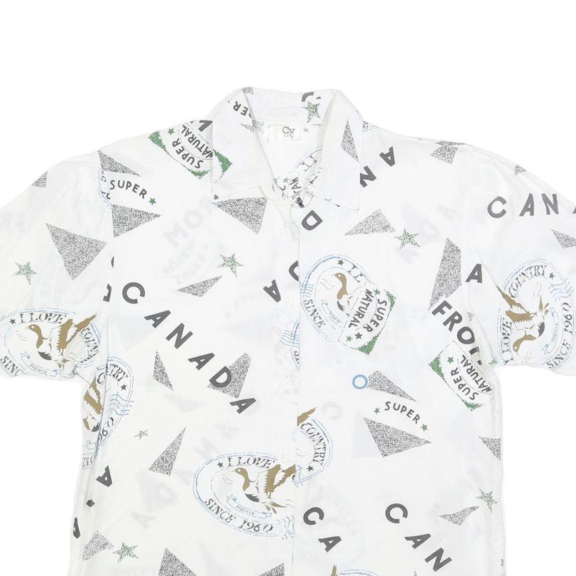 CHARLES VOGELE Womens White Canada Print Shirt S Cotton Blend Casual Short