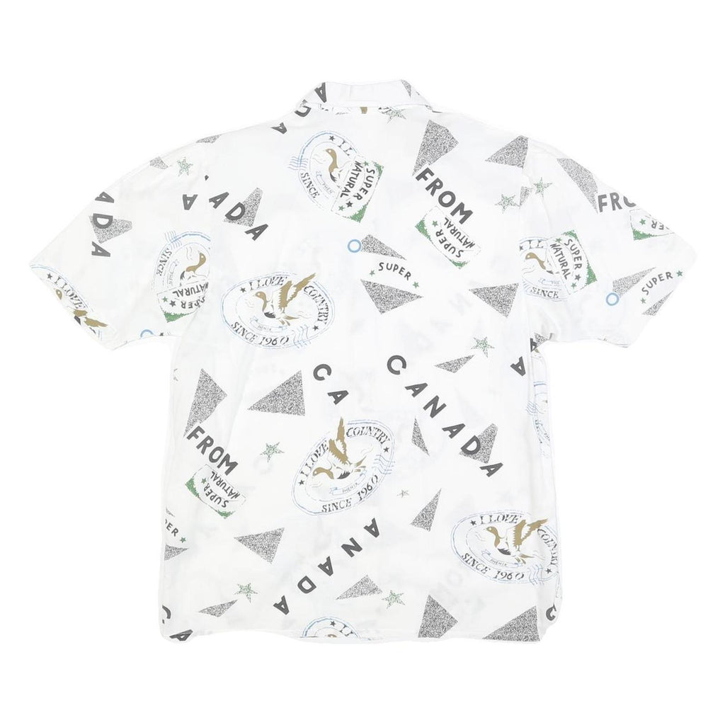 CHARLES VOGELE Womens White Canada Print Shirt S Cotton Blend Casual Short