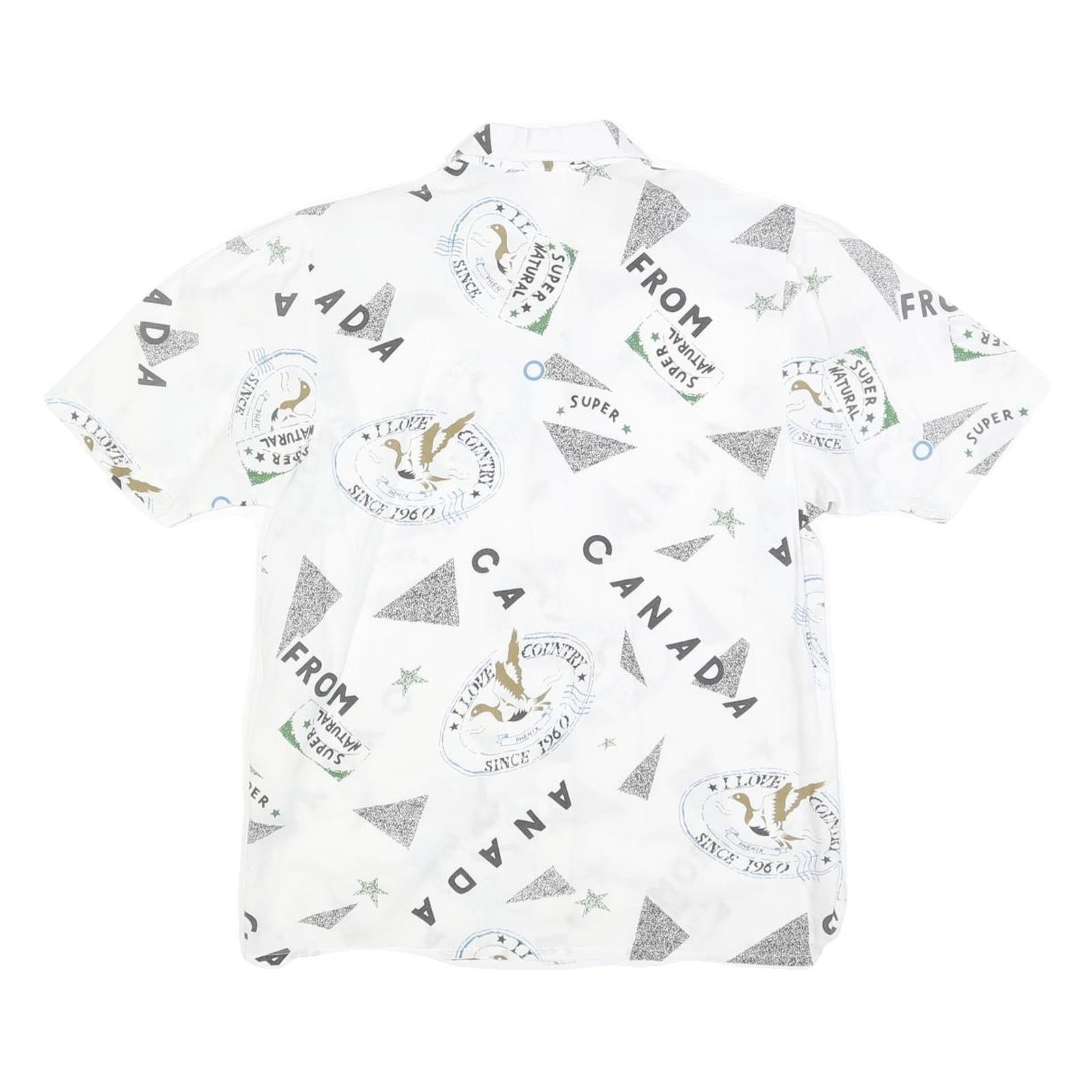 CHARLES VOGELE Womens White Canada Print Shirt S Cotton Blend Casual Short