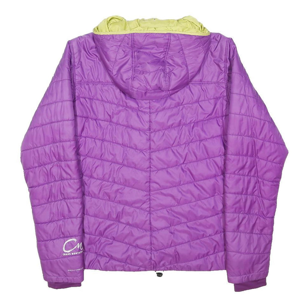 COLUMBIA Womens Purple & Yellow Hooded Zip Jacket L Polyester Quilted Outdoor
