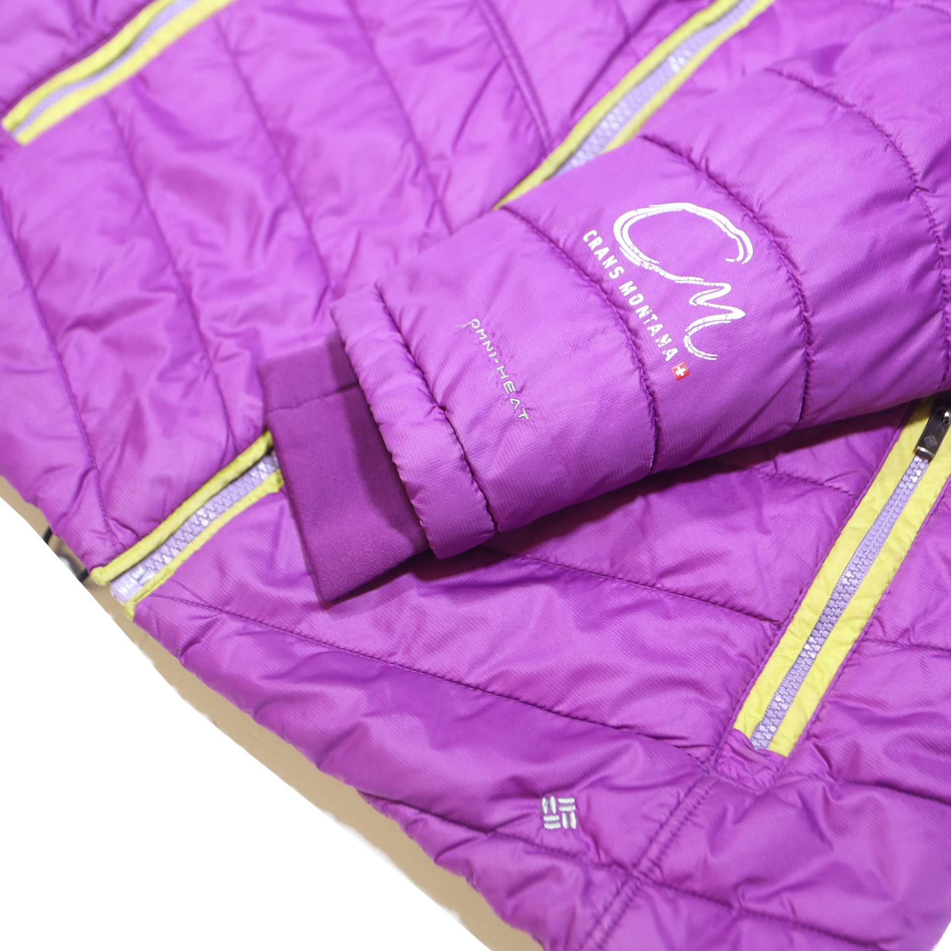 COLUMBIA Womens Purple & Yellow Hooded Zip Jacket L Polyester Quilted Outdoor