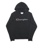 CHAMPION Mens Black Pullover Hoodie M Classic Logo Sweatshirt Cotton Blend