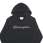 CHAMPION Mens Black Pullover Hoodie M Classic Logo Sweatshirt Cotton Blend