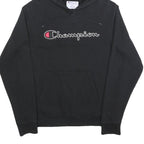 CHAMPION Mens Black Pullover Hoodie M Classic Logo Sweatshirt Cotton Blend