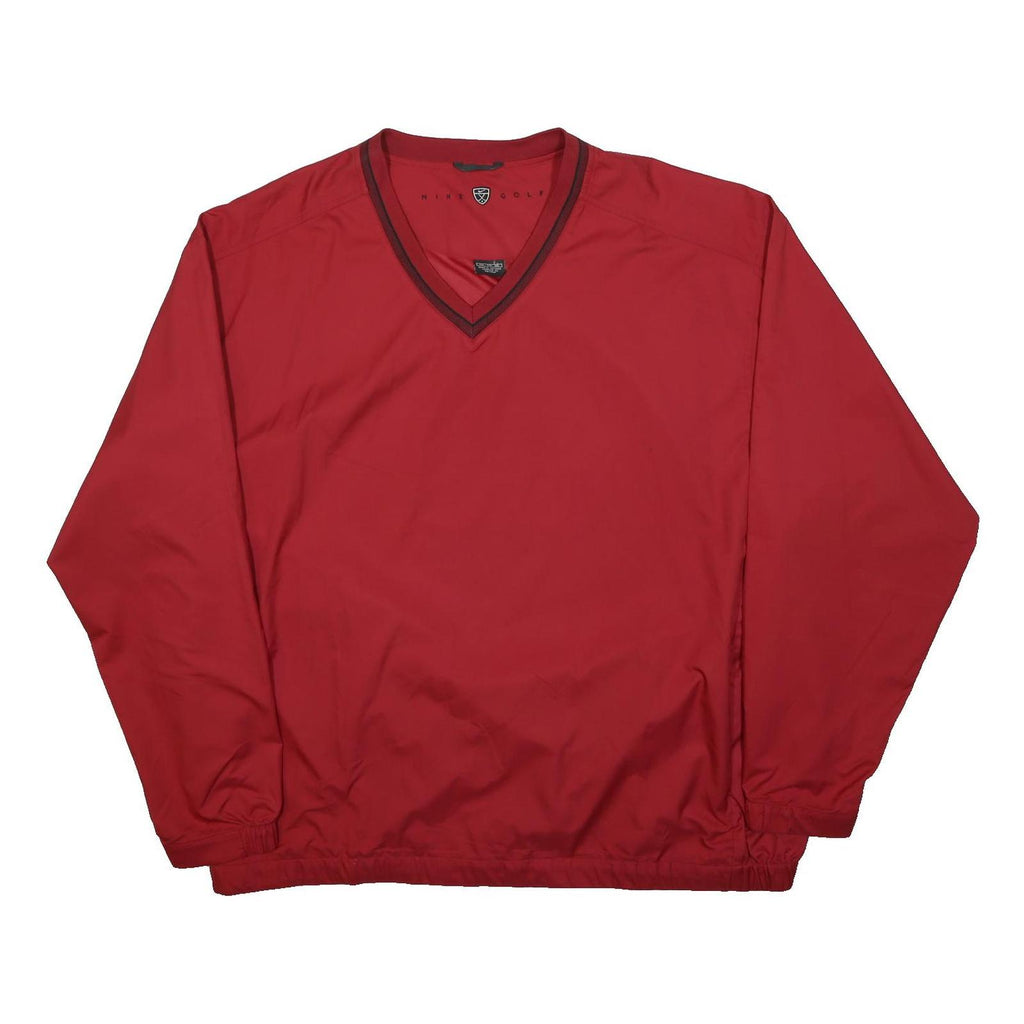 NIKE Mens Red Golf Jacket 2XL Nylon Plain Long Sleeve V Neck Athletic