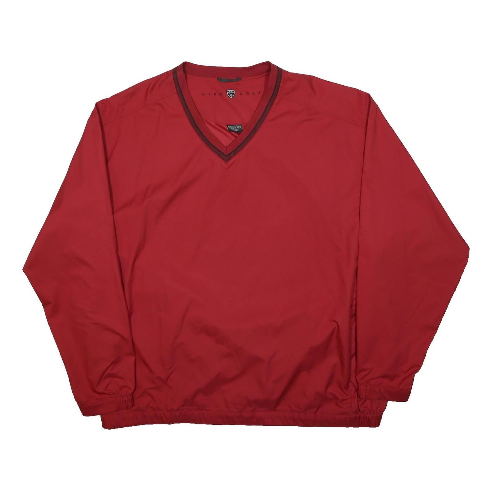 NIKE Mens Red Golf Jacket 2XL Nylon Plain Long Sleeve V Neck Athletic