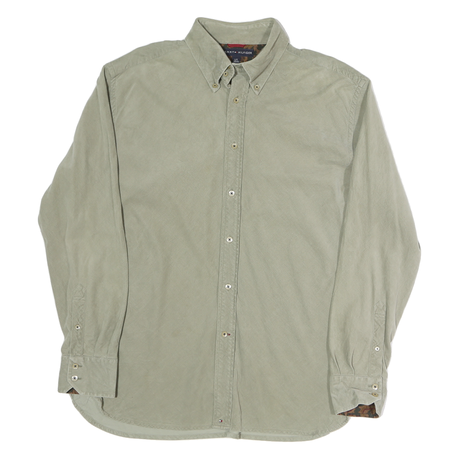 TOMMY HILFIGER Mens Beige Cotton Shirt S Button-Down Collar Long Sleeve Casual