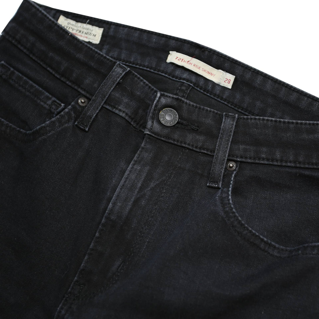 LEVI'S 721 BIG E Womens Slim Black Denim Slim W28 L30 Classic Zip Jeans