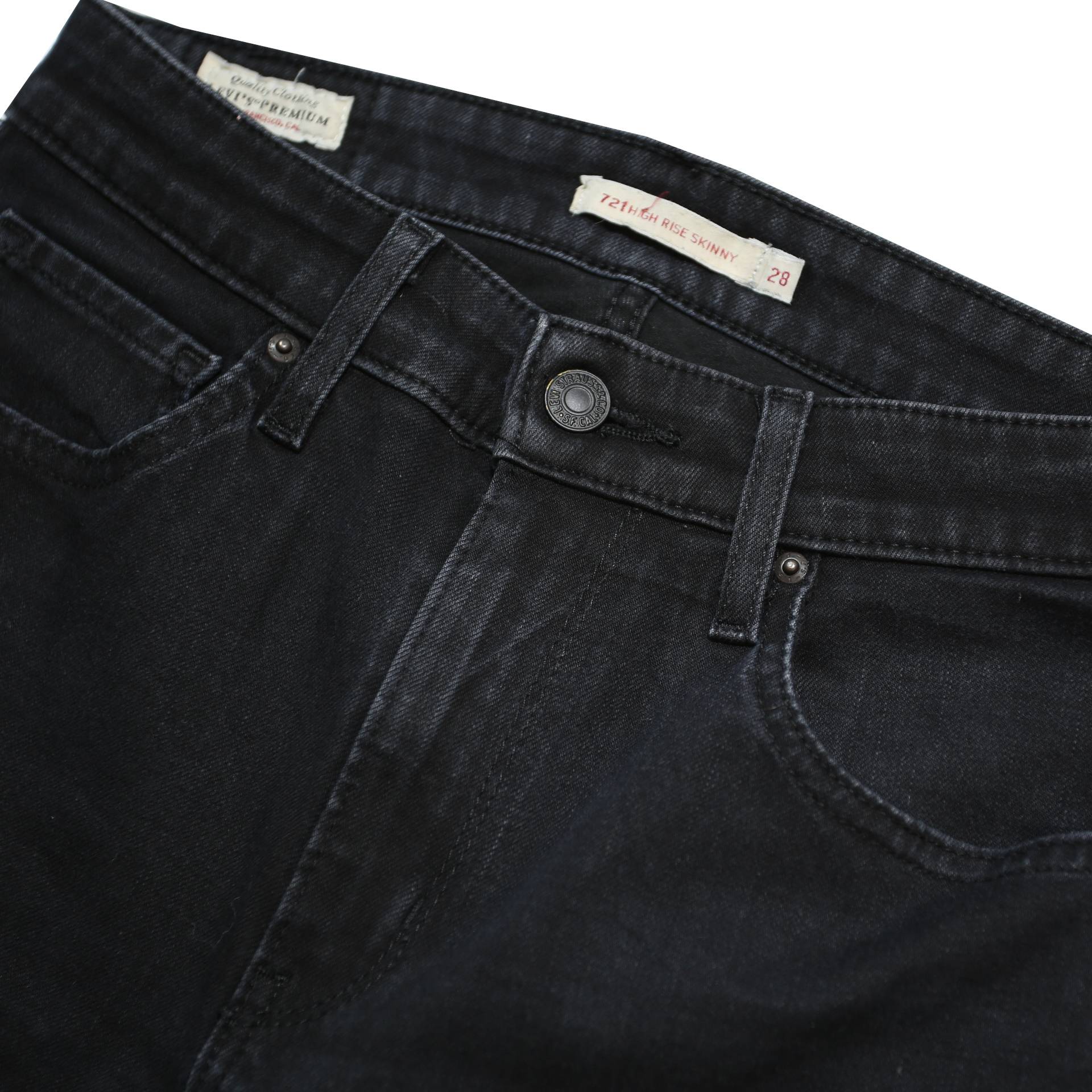 LEVI'S 721 BIG E Womens Slim Black Denim Slim W28 L30 Classic Zip Jeans