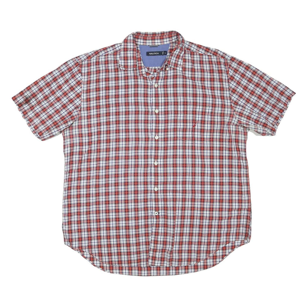 NAUTICA Mens Red Blue White Check Shirt XL Button Short Sleeve Lightweight