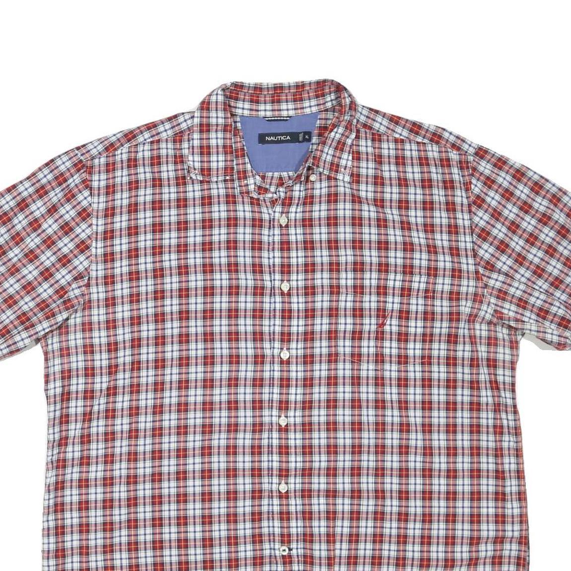 NAUTICA Mens Red Blue White Check Shirt XL Button Short Sleeve Lightweight