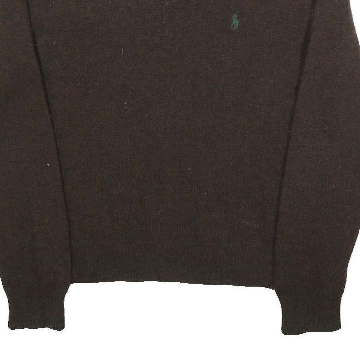 POLO RALPH LAUREN Mens Brown Wool Plain V-Neck Basic Knit Jumper M Classic