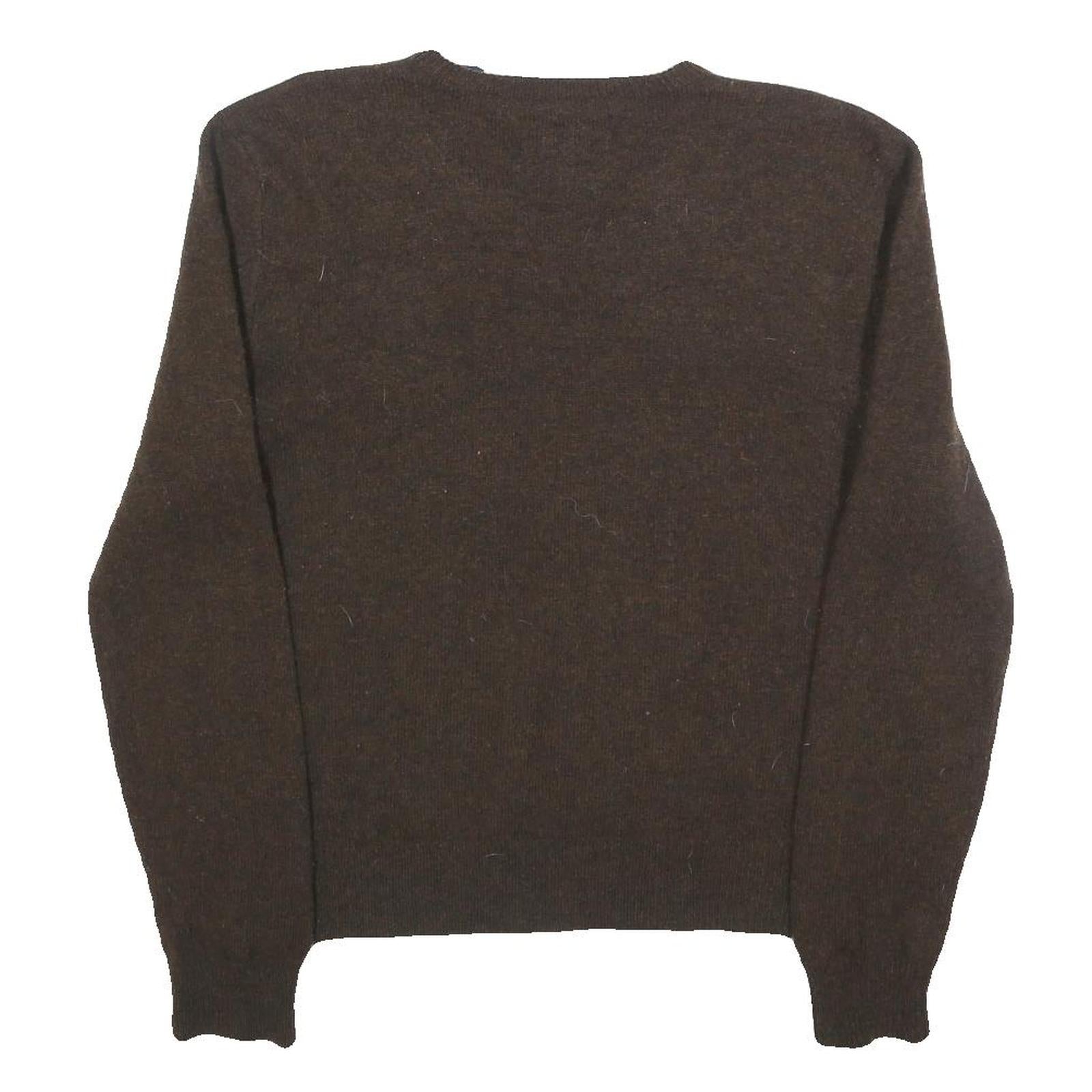 POLO RALPH LAUREN Mens Brown Wool Plain V-Neck Basic Knit Jumper M Classic