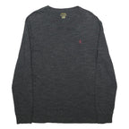 POLO RALPH LAUREN Mens Grey & Maroon Long Sleeve V-Neck Cotton T-Shirt S Classic