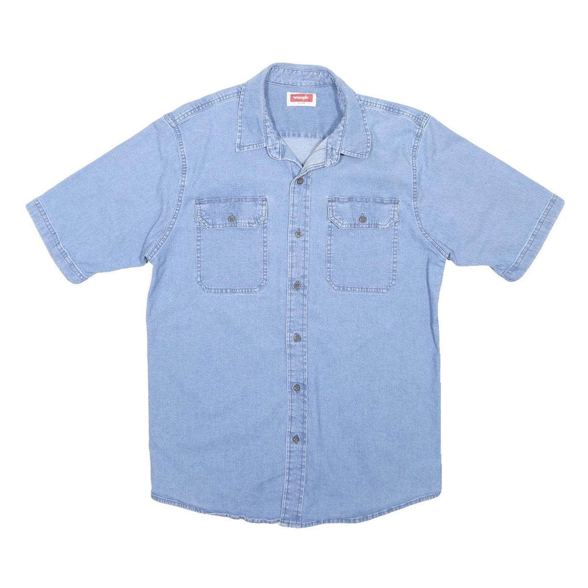 WRANGLER Mens Blue Denim Short Sleeve Shirt M Cotton Blend Casual Button Shirt