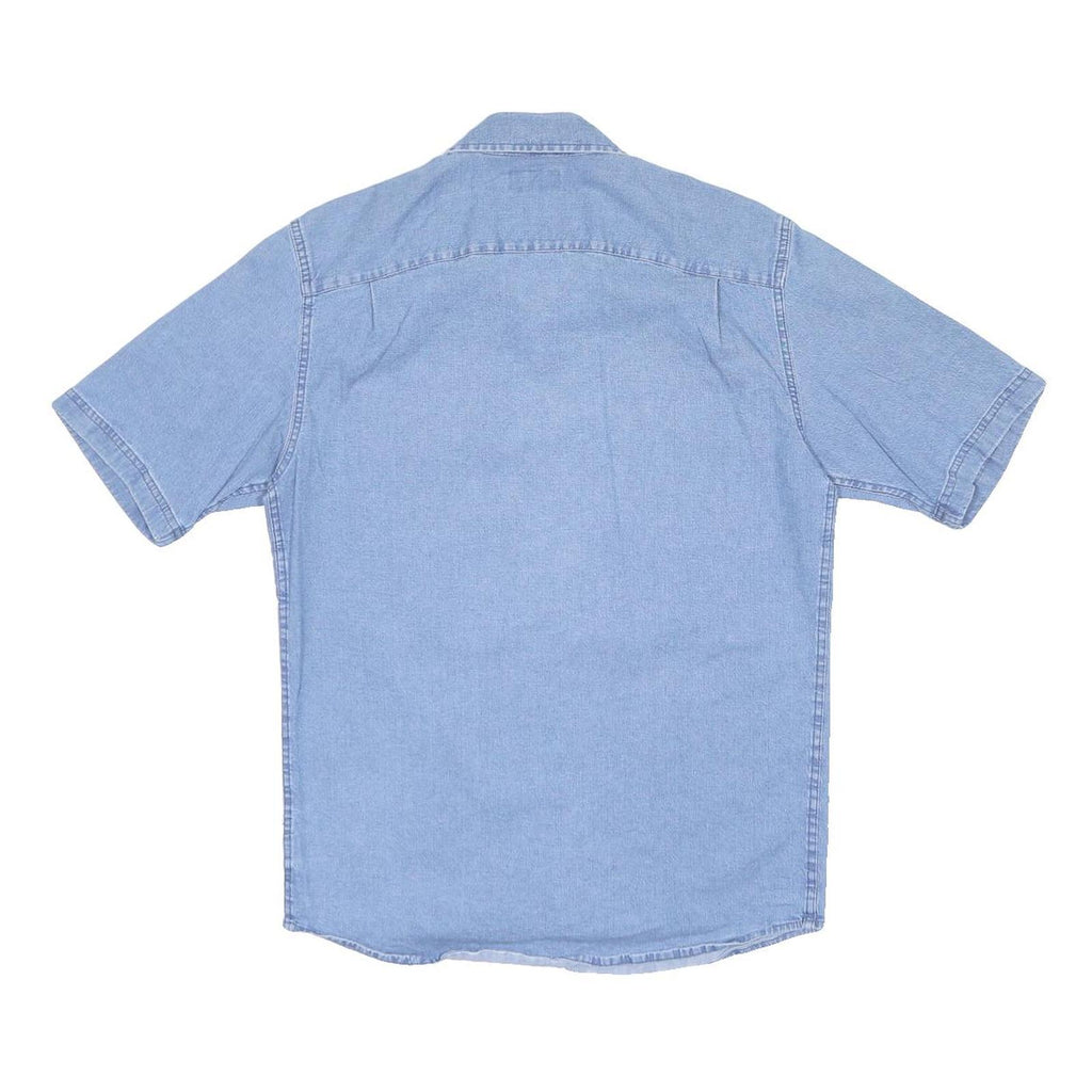 WRANGLER Mens Blue Denim Short Sleeve Shirt M Cotton Blend Casual Button Shirt