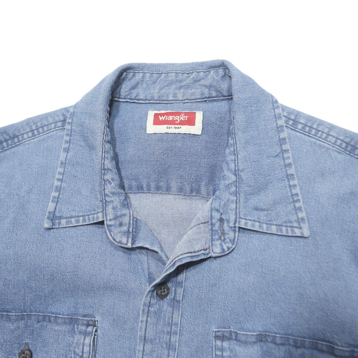 WRANGLER Mens Blue Denim Short Sleeve Shirt M Cotton Blend Casual Button Shirt