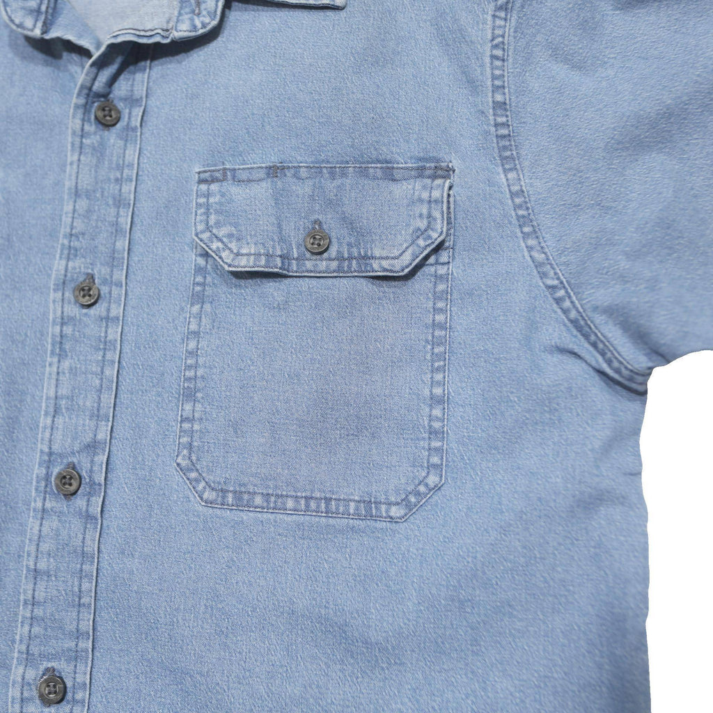 WRANGLER Mens Blue Denim Short Sleeve Shirt M Cotton Blend Casual Button Shirt