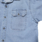WRANGLER Mens Blue Denim Short Sleeve Shirt M Cotton Blend Casual Button Shirt