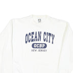 Mens White Sweatshirt Ocean City OCBP New Jersey Crew Neck L Cotton Blend Casual