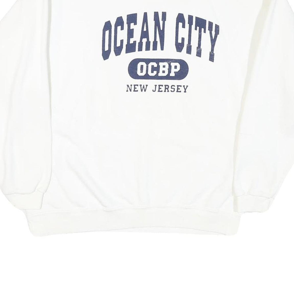 Mens White Sweatshirt Ocean City OCBP New Jersey Crew Neck L Cotton Blend Casual