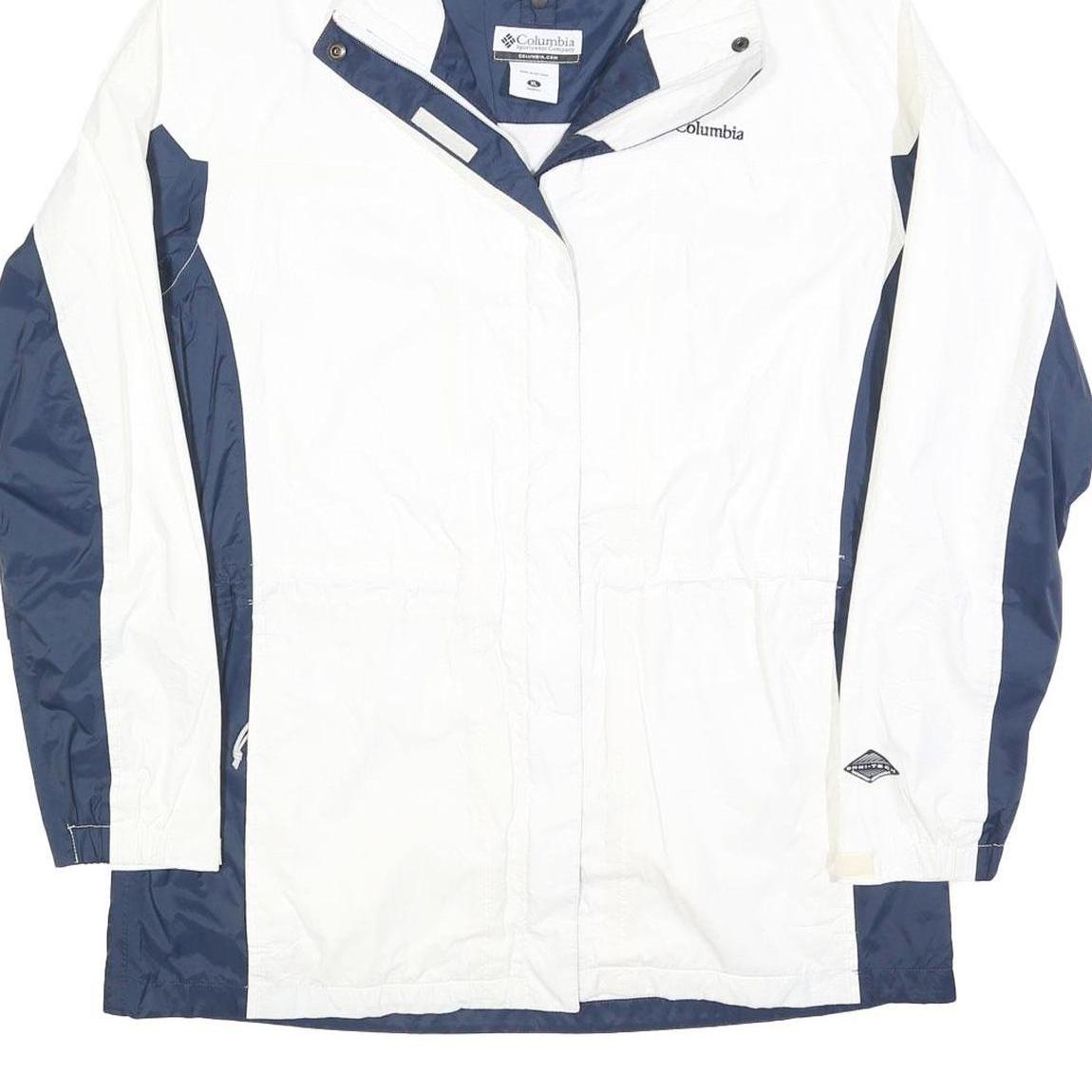 COLUMBIA Womens White & Blue Outdoor Jacket XL Polyester Blend Zip Hooded Plain