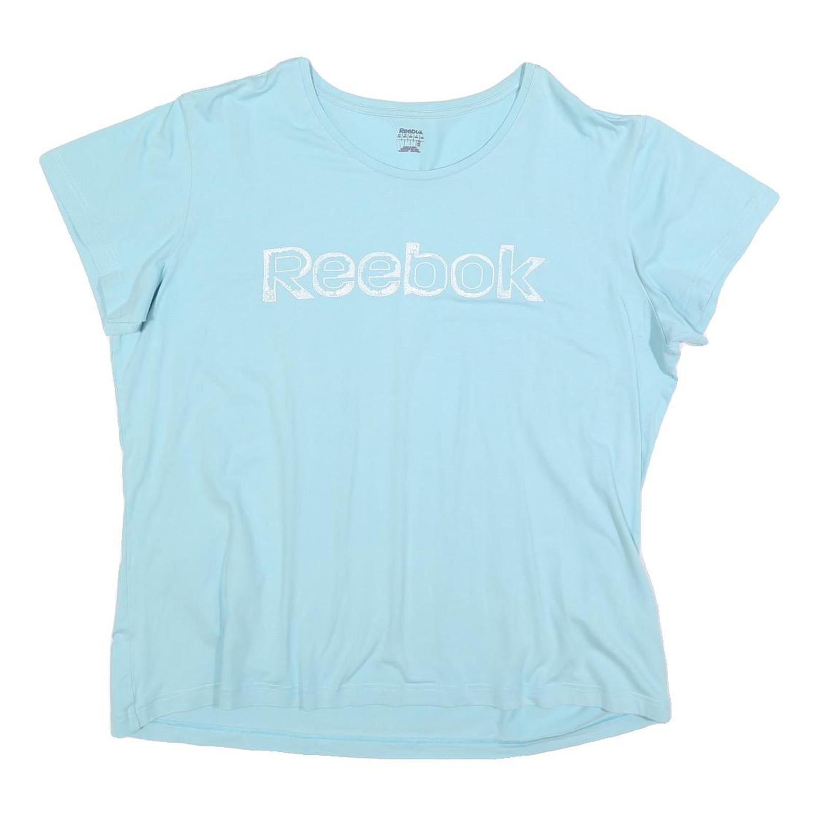 REEBOK Womens Blue Cotton Blend T-Shirt 2XL Short Sleeve Round Neck Logo