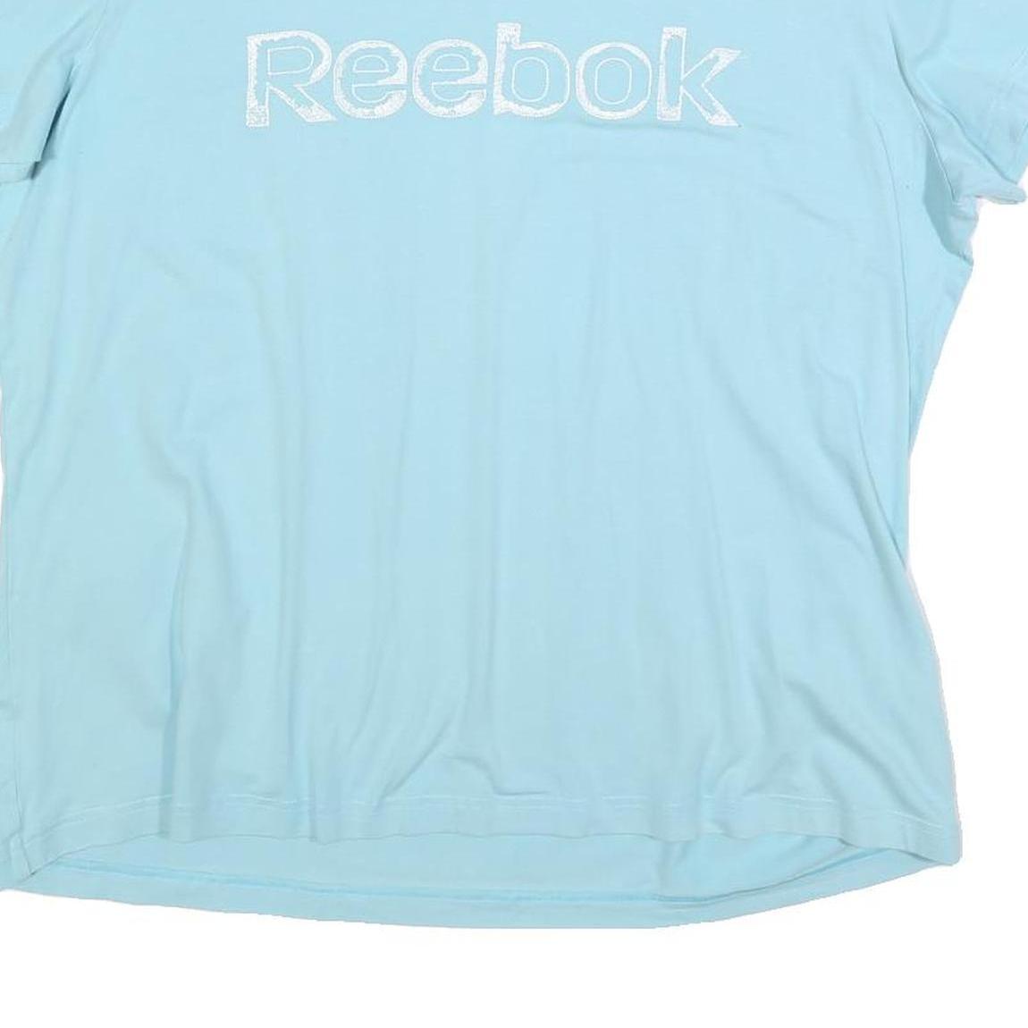 REEBOK Womens Blue Cotton Blend T-Shirt 2XL Short Sleeve Round Neck Logo