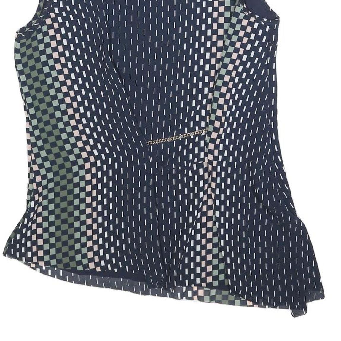 REISS Womens Navy Blue Green Printed Sleeveless Round Neck Top UK 8 Elegant