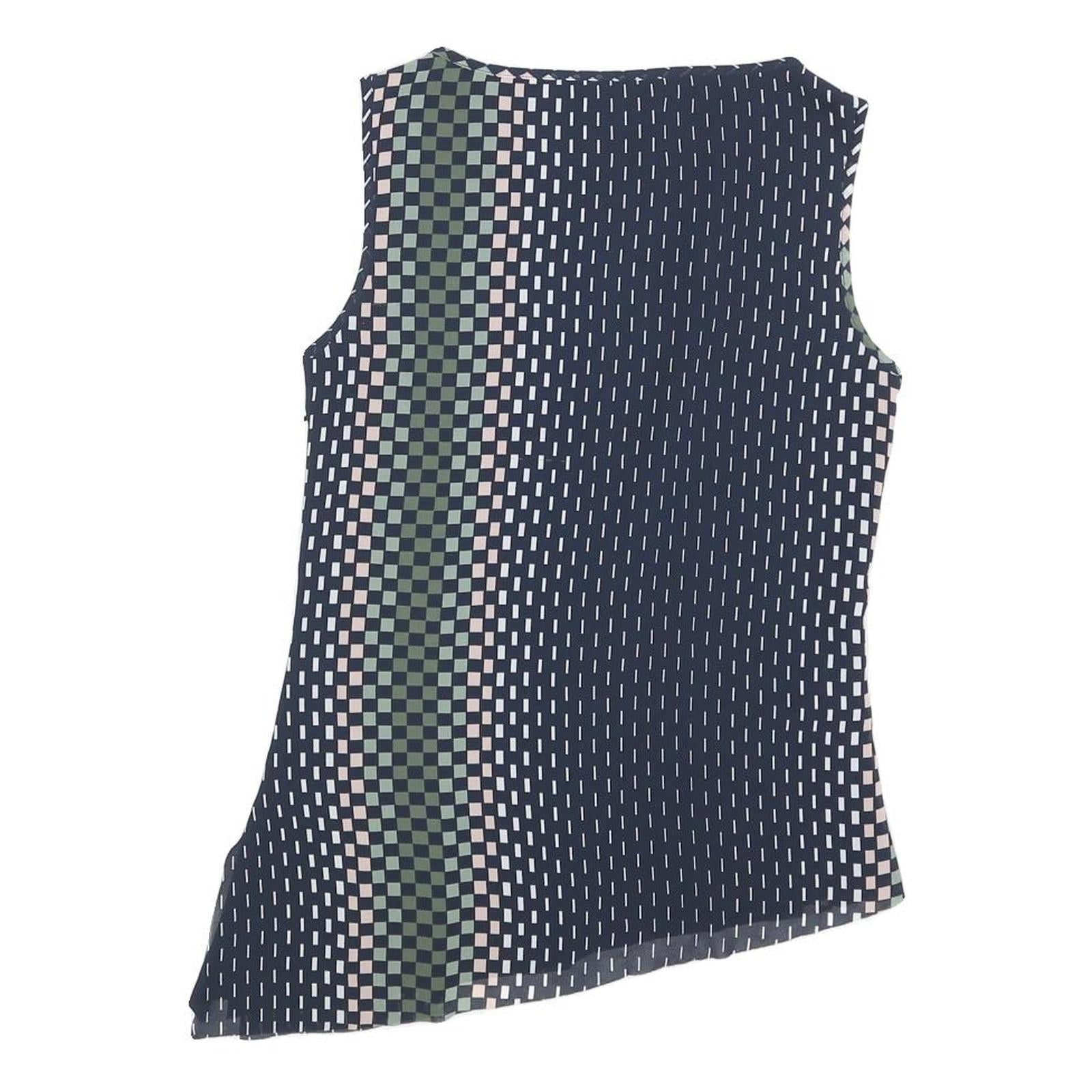 REISS Womens Navy Blue Green Printed Sleeveless Round Neck Top UK 8 Elegant