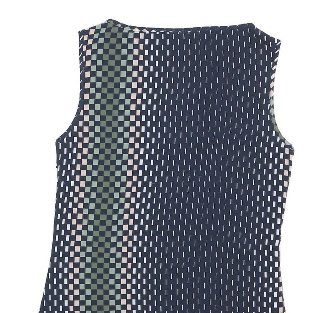 REISS Womens Navy Blue Green Printed Sleeveless Round Neck Top UK 8 Elegant