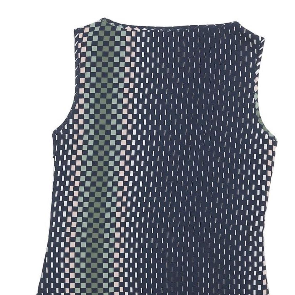 REISS Womens Navy Blue Green Printed Sleeveless Round Neck Top UK 8 Elegant