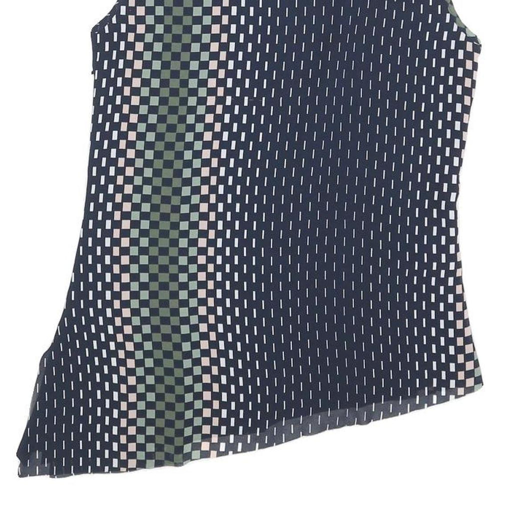 REISS Womens Navy Blue Green Printed Sleeveless Round Neck Top UK 8 Elegant