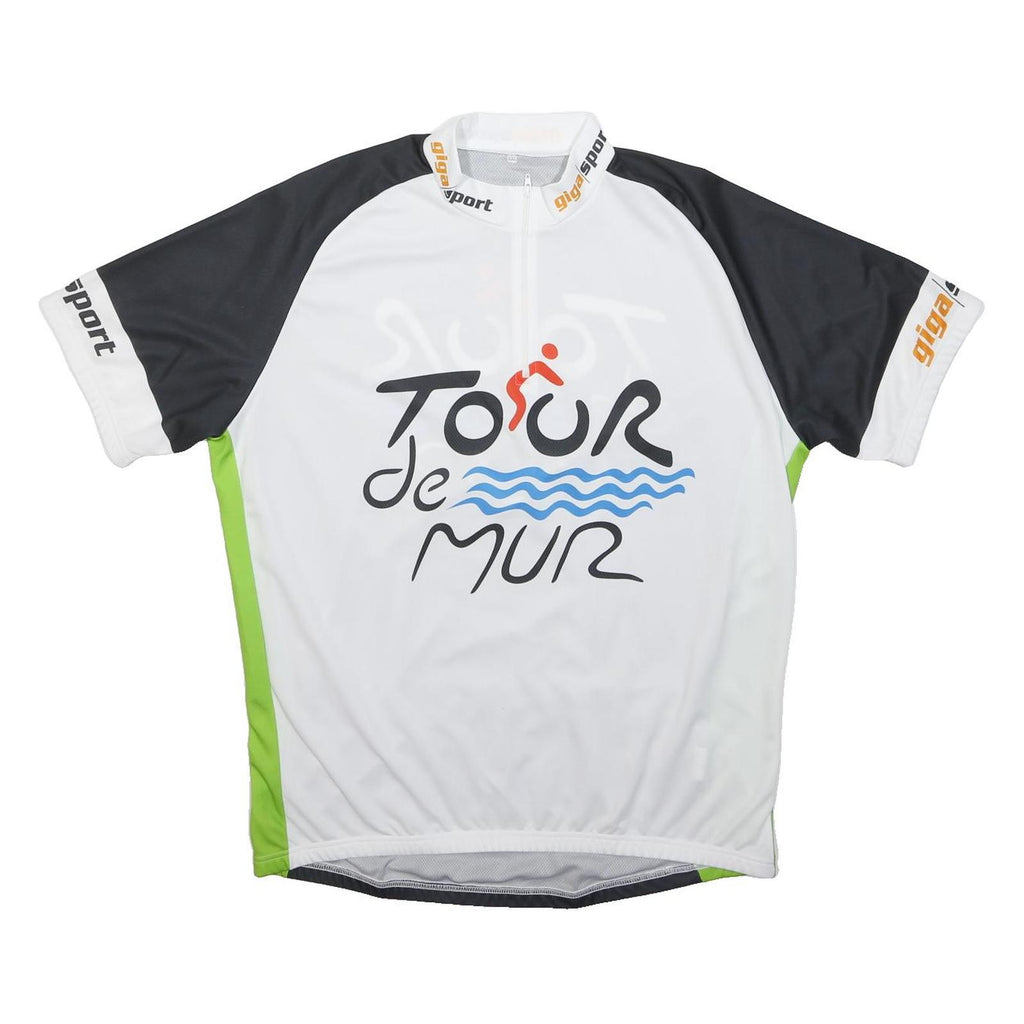 GIGASPORT Mens White Black Green Tour De Mur T-Shirt 2XL Short Sleeve High Neck