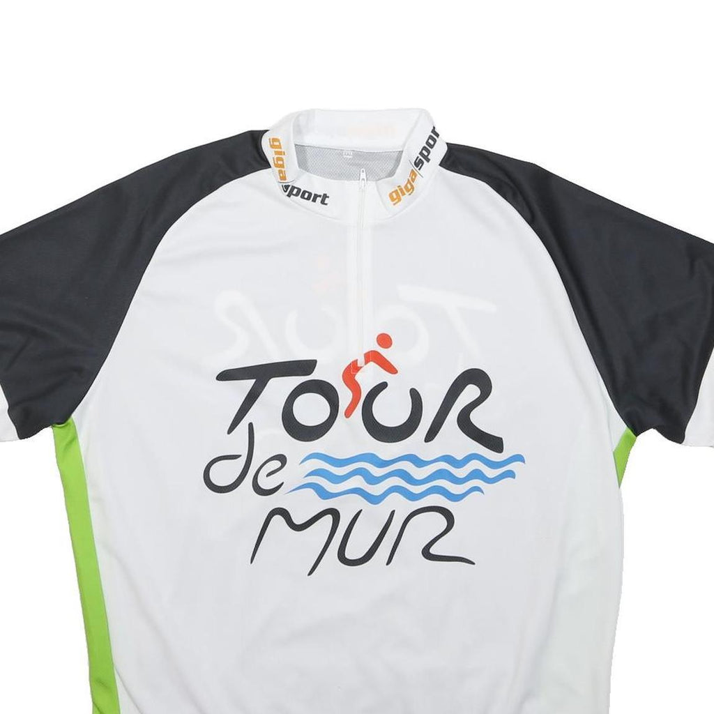 GIGASPORT Mens White Black Green Tour De Mur T-Shirt 2XL Short Sleeve High Neck