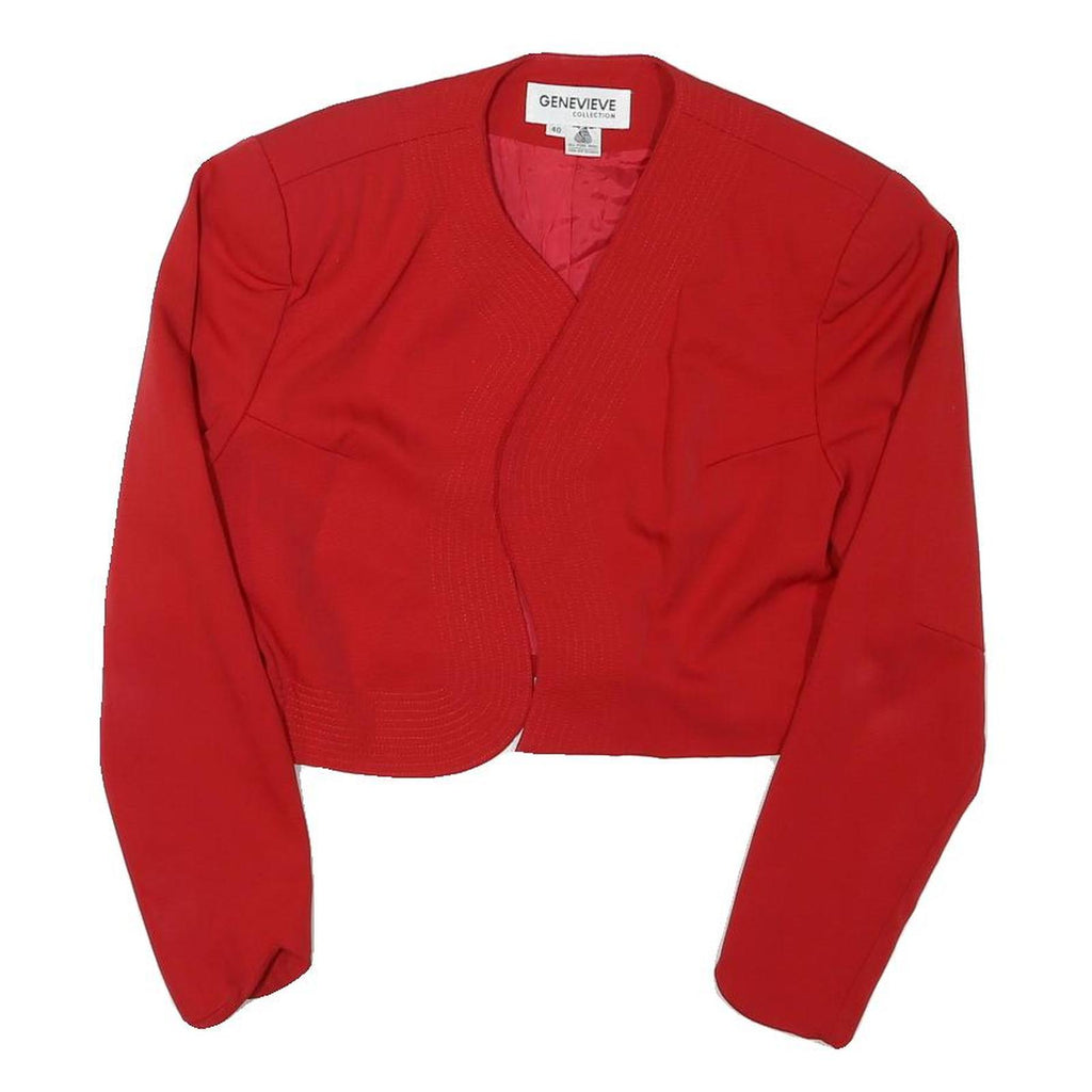 GENEVIEVE COLLECTION Womens Red Wool Cropped Jacket XS Plain Stylish Lightweight
