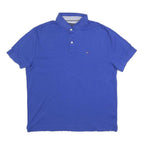 TOMMY HILFIGER Mens Blue Button Short Sleeve Polo Shirt M Cotton Blend Casual