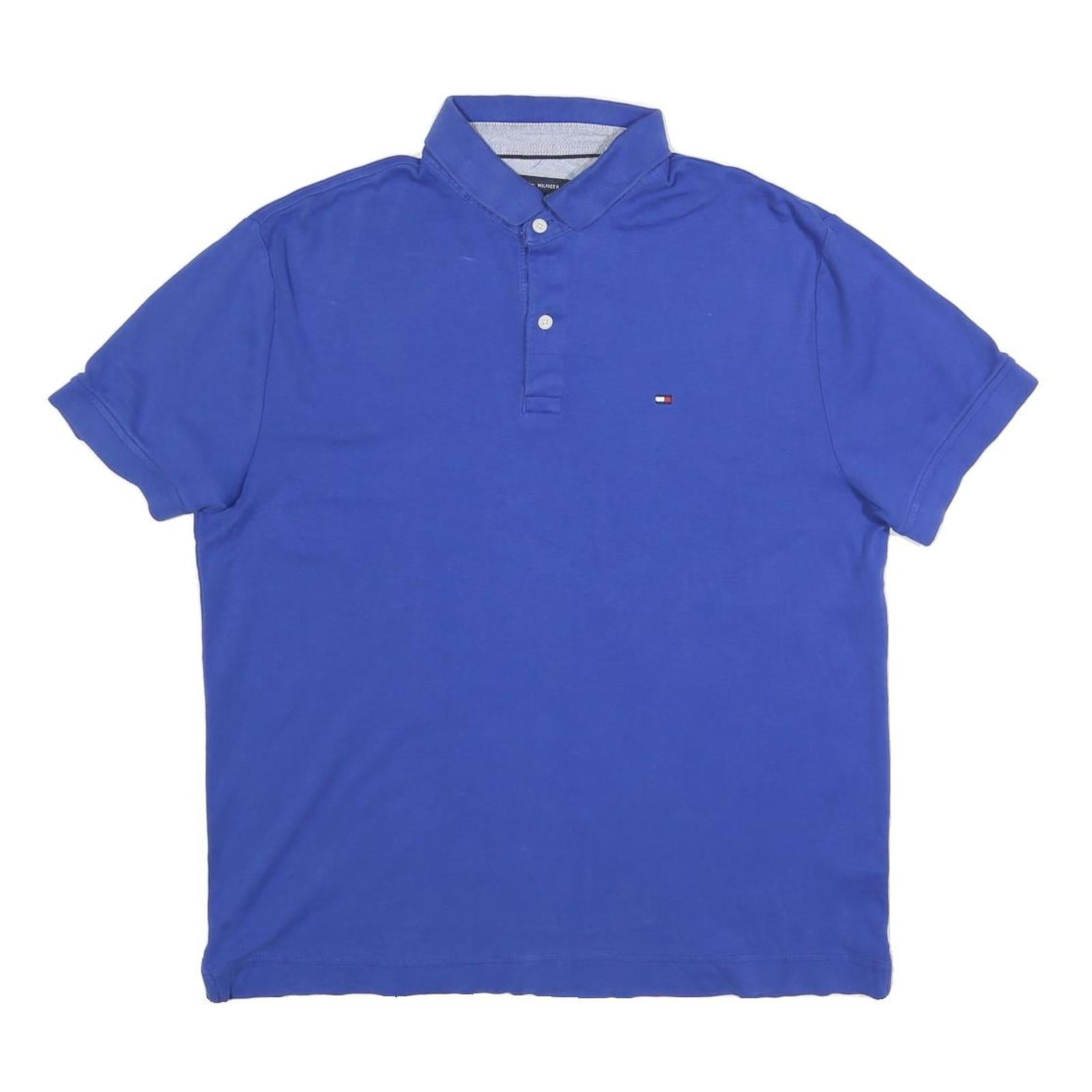 TOMMY HILFIGER Mens Blue Button Short Sleeve Polo Shirt M Cotton Blend Casual