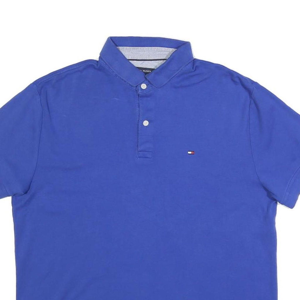 TOMMY HILFIGER Mens Blue Button Short Sleeve Polo Shirt M Cotton Blend Casual