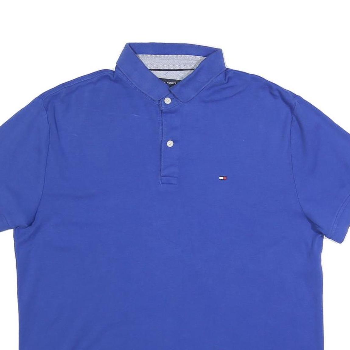 TOMMY HILFIGER Mens Blue Button Short Sleeve Polo Shirt M Cotton Blend Casual
