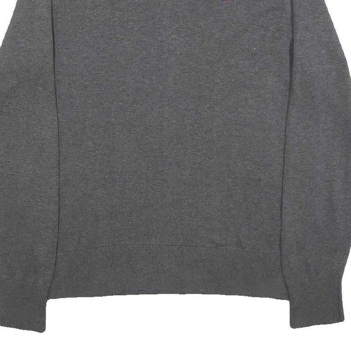TOMMY HILFIGER Mens Grey Plain Cotton V-Neck Basic Knit Jumper M Casual Classic