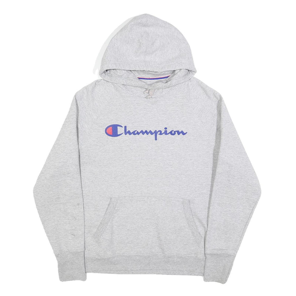 CHAMPION Womens Grey Pullover Hoodie L Cotton Blend Logo Sweatshirt