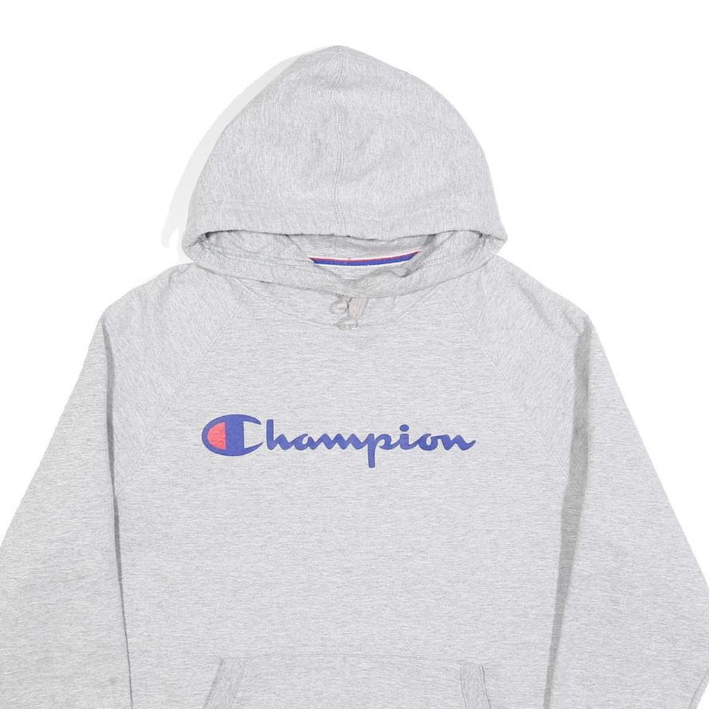CHAMPION Womens Grey Pullover Hoodie L Cotton Blend Logo Sweatshirt