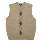 DOCKERS Mens Beige Patterned Jumper V-Neck Basic Knit M Sleeveless Classic