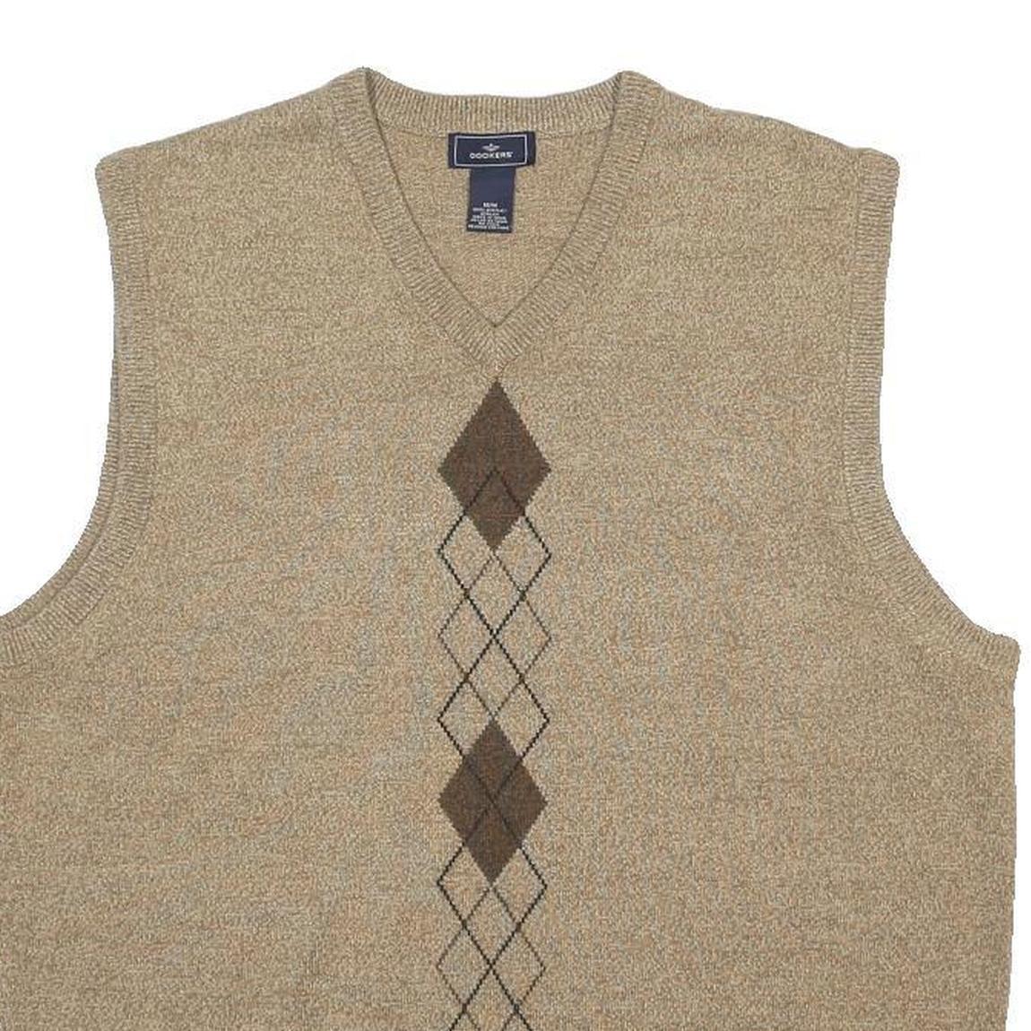 DOCKERS Mens Beige Patterned Jumper V-Neck Basic Knit M Sleeveless Classic