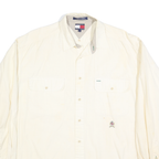 TOMMY HILFIGER Mens White Casual Shirt L Button Pockets Cotton Blend Long Sleeve
