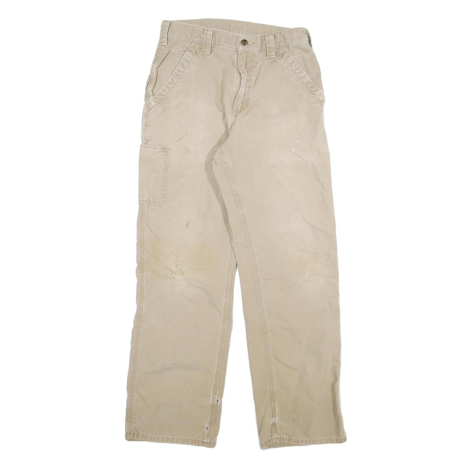 CARHARTT Mens Cotton Blend Beige Relaxed Straight Trousers W30 L32 Workwear